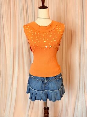 Kenneth Miller Orange Sequin Knit Sleeveless Top Deadstock Y2K